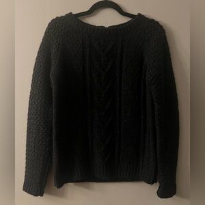 Cynthia Rowley Black Wool Blend Cable Knit Sweater With Gold Threads